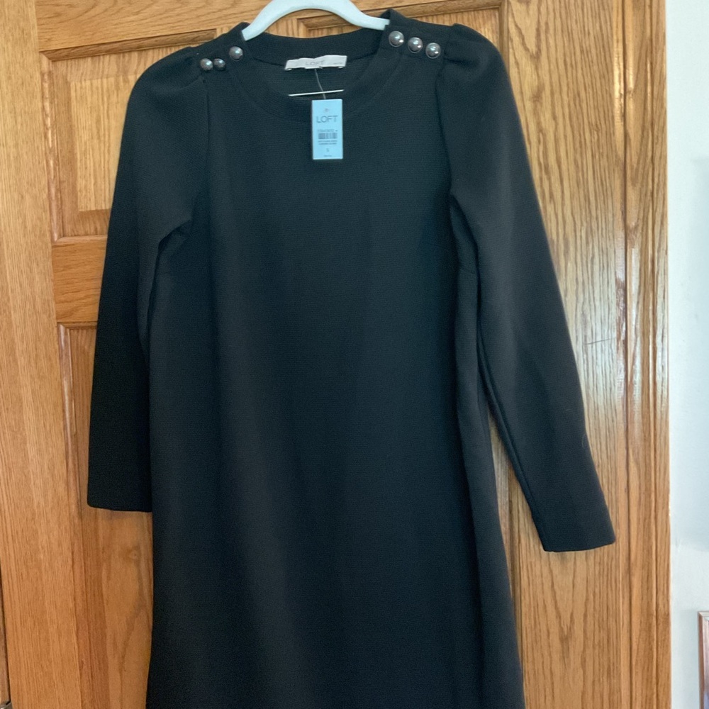 LOFT Black Button-Shoulder Dress SP NWT